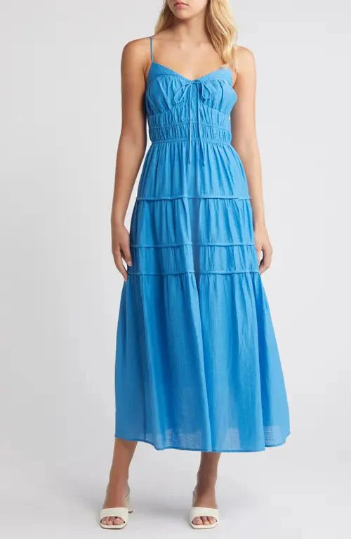 Spaghetti Strap Blue Midi Dress