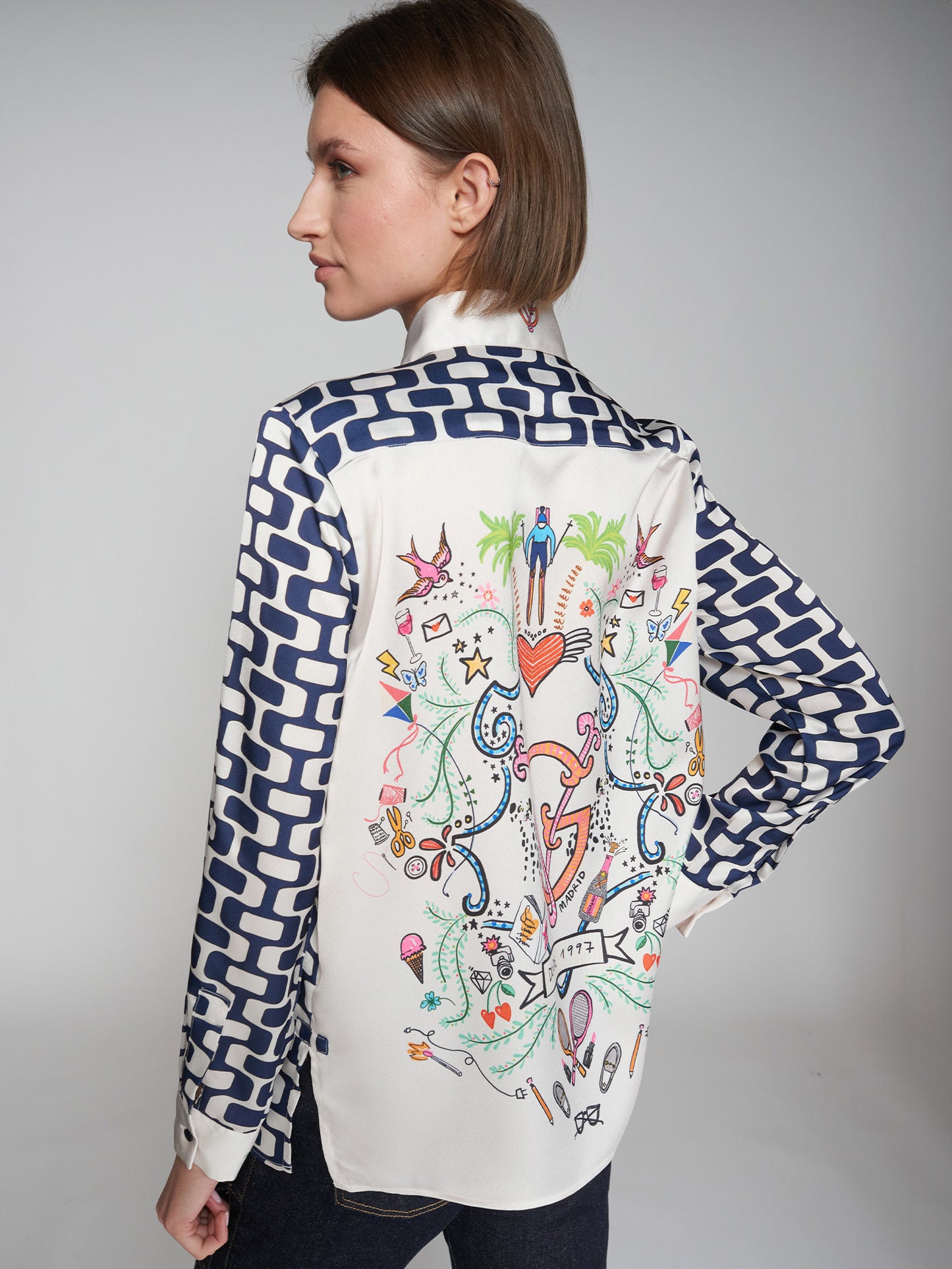 Geometric Shirt with Printed Back