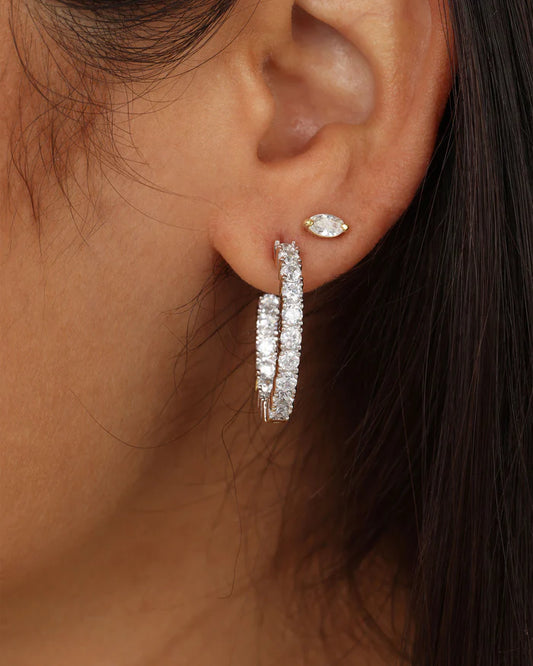 Heiress Hoops 1"- Silver|White Diamondettes