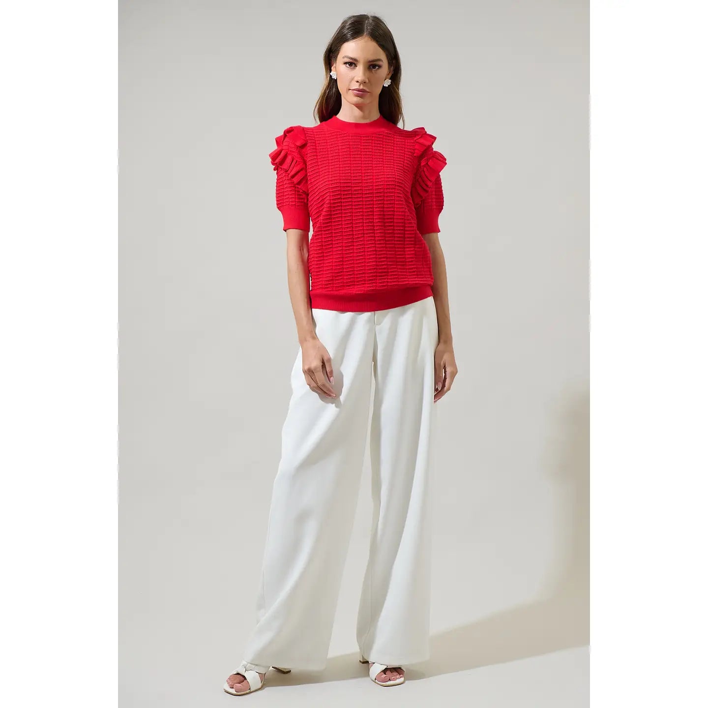 Milena Ruffle Short Sleeve Sweater Top