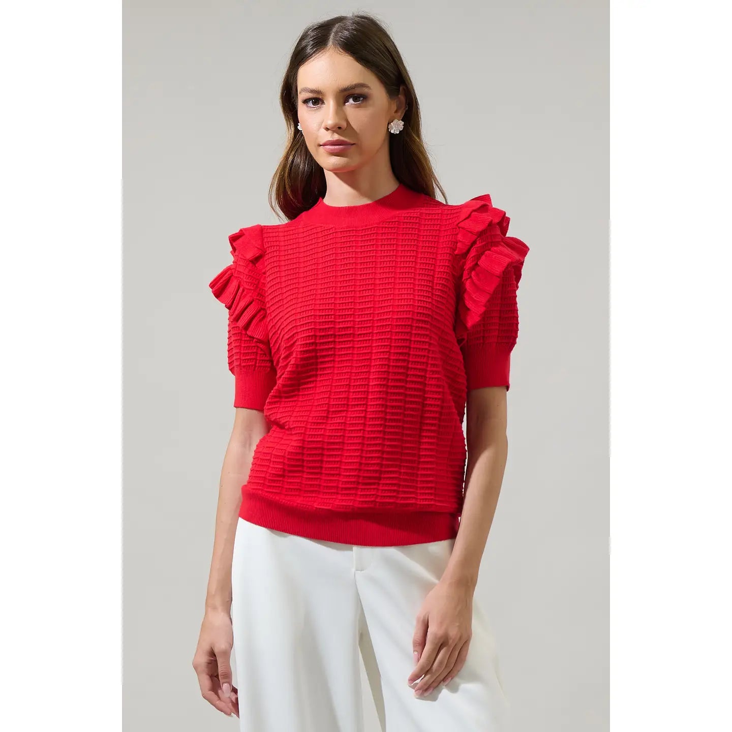 Milena Ruffle Short Sleeve Sweater Top