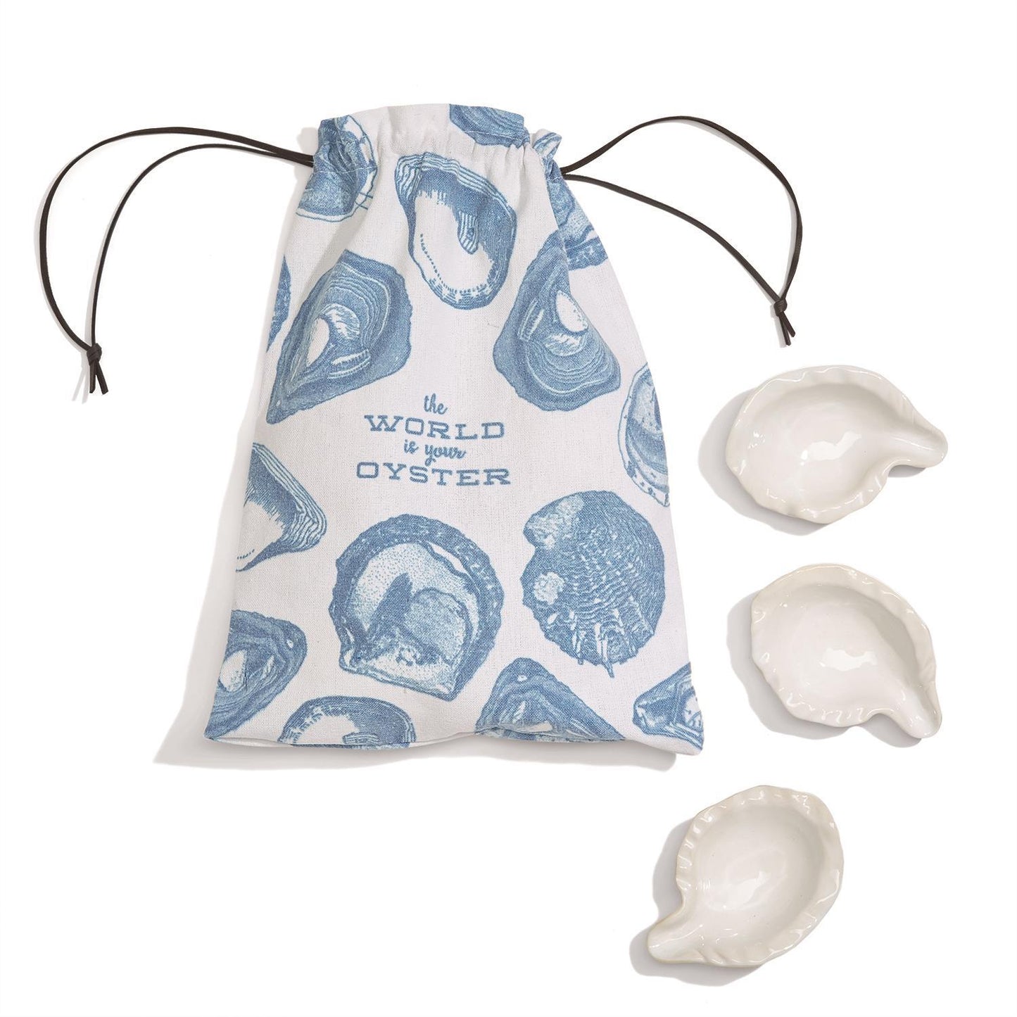 The World is Your Oyster Set of 12 Oyster Bakers in Canvas Pouch (dishwasher safe/oven safe) - Ceramic/Canvas