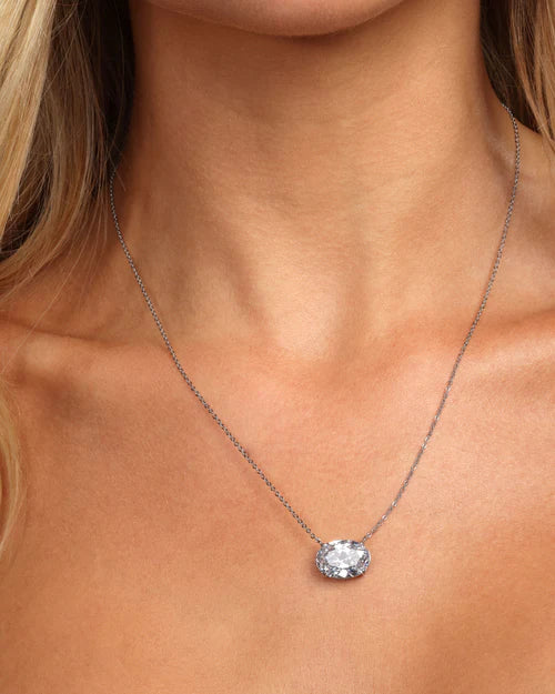 Hello Gorgeous! Necklace- Silver|White Diamondettes