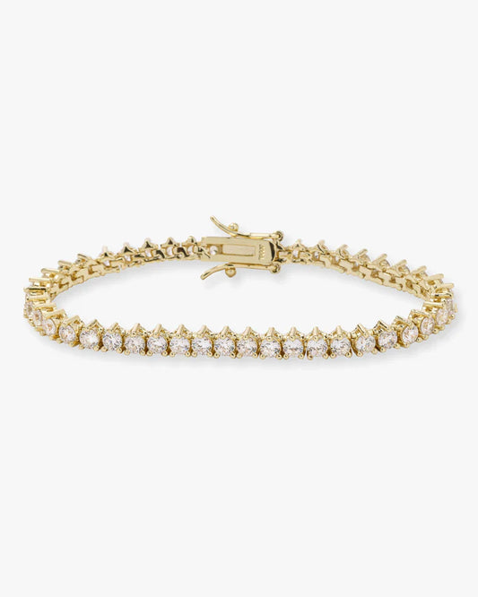 Not Your Basic Tennis Bracelet- Gold|White Diamondettes