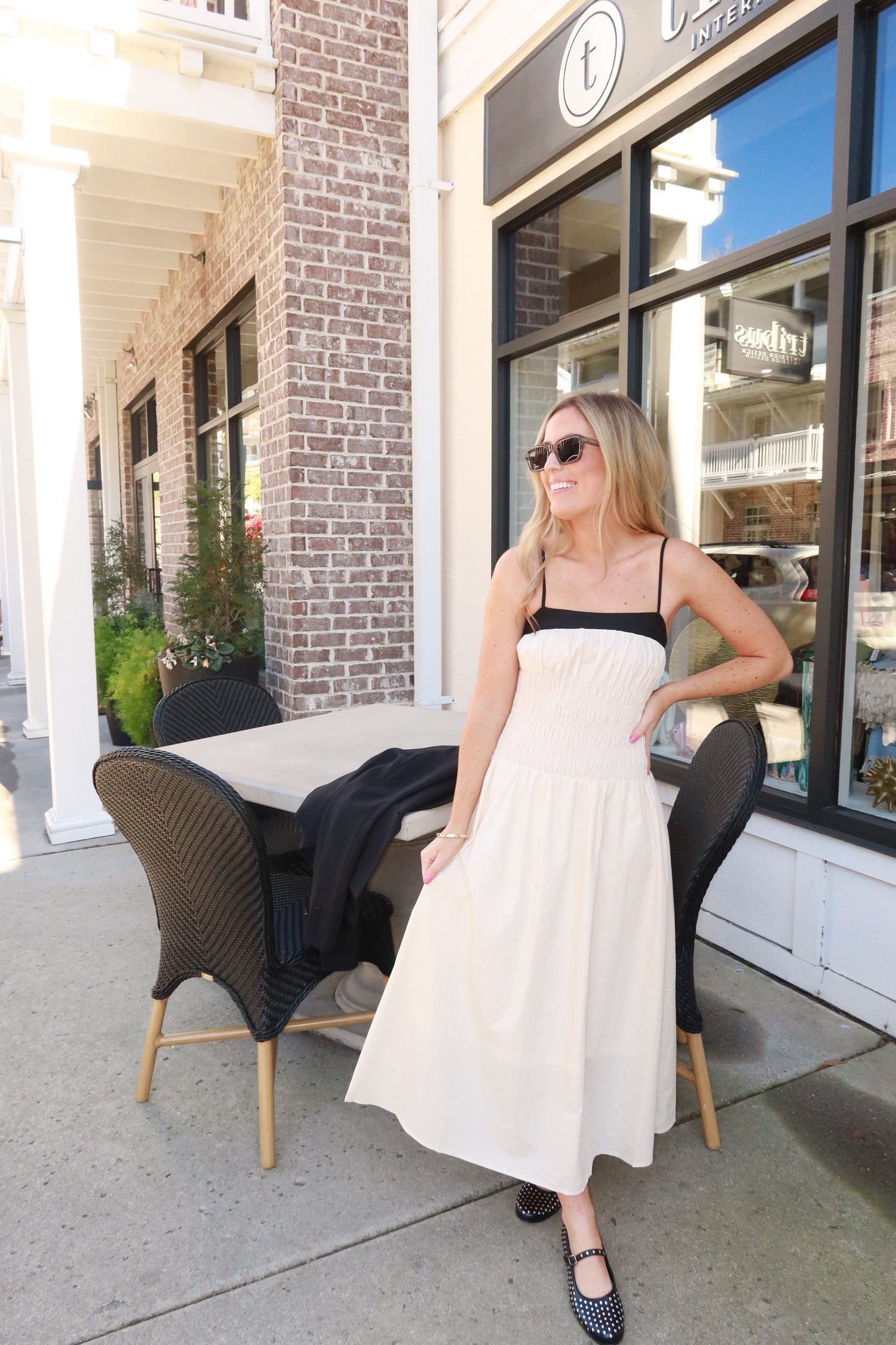 Ivory Smocked Midi Dress