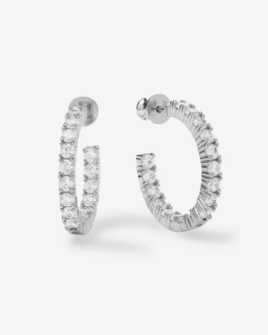 Heiress Hoops 1"- Silver|White Diamondettes