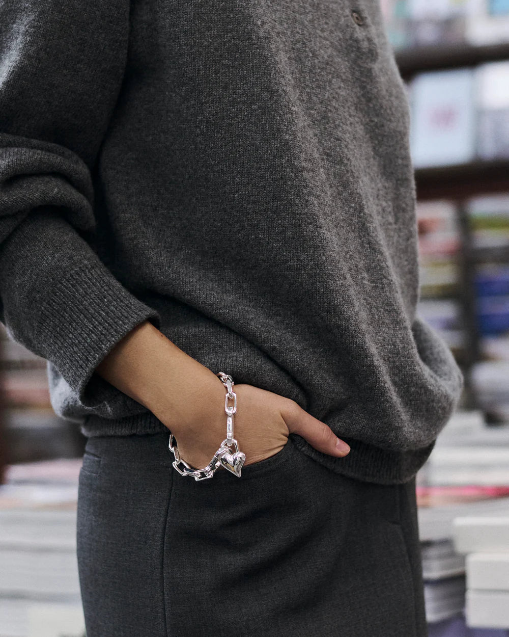 Padlock Heart Chain Bracelet- Silver