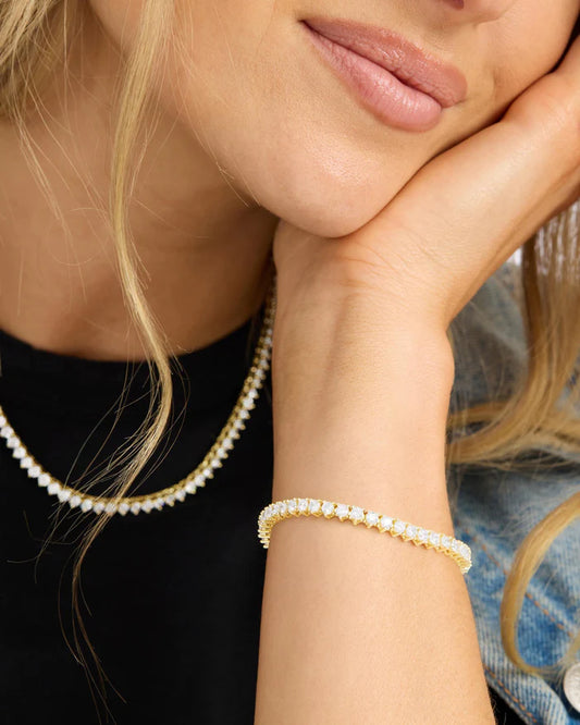 Not Your Basic Tennis Bracelet- Gold|White Diamondettes