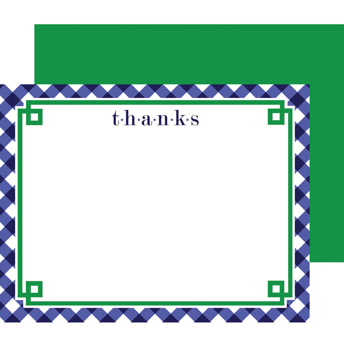 Flat Notecard Set- Navy Blue Gingham Fretwork