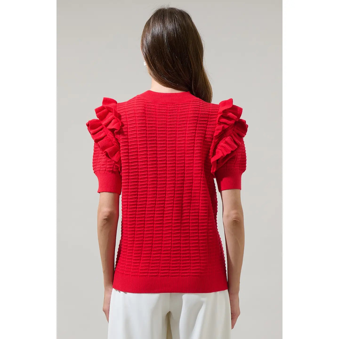 Milena Ruffle Short Sleeve Sweater Top