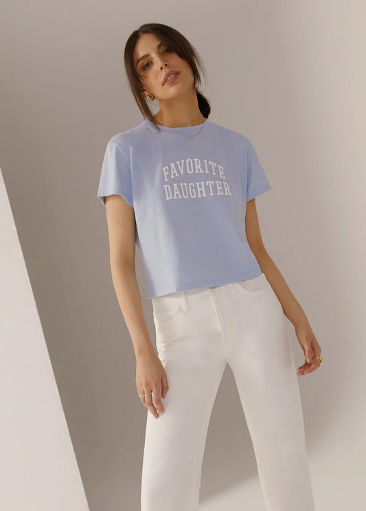 The Cropped Collegiate Tee- Baby Blue