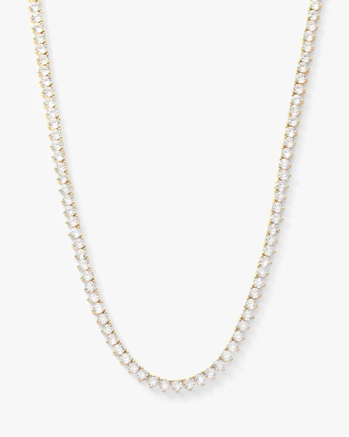 Not Your Basic Tennis Necklace 18"- Gold|White Diamondettes