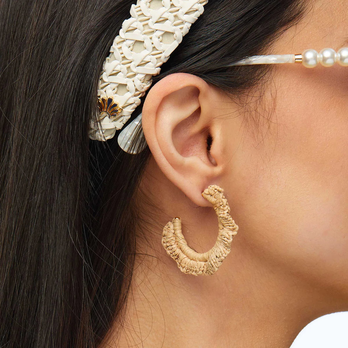 Natural Ruffle Raffia Hoop Earrings