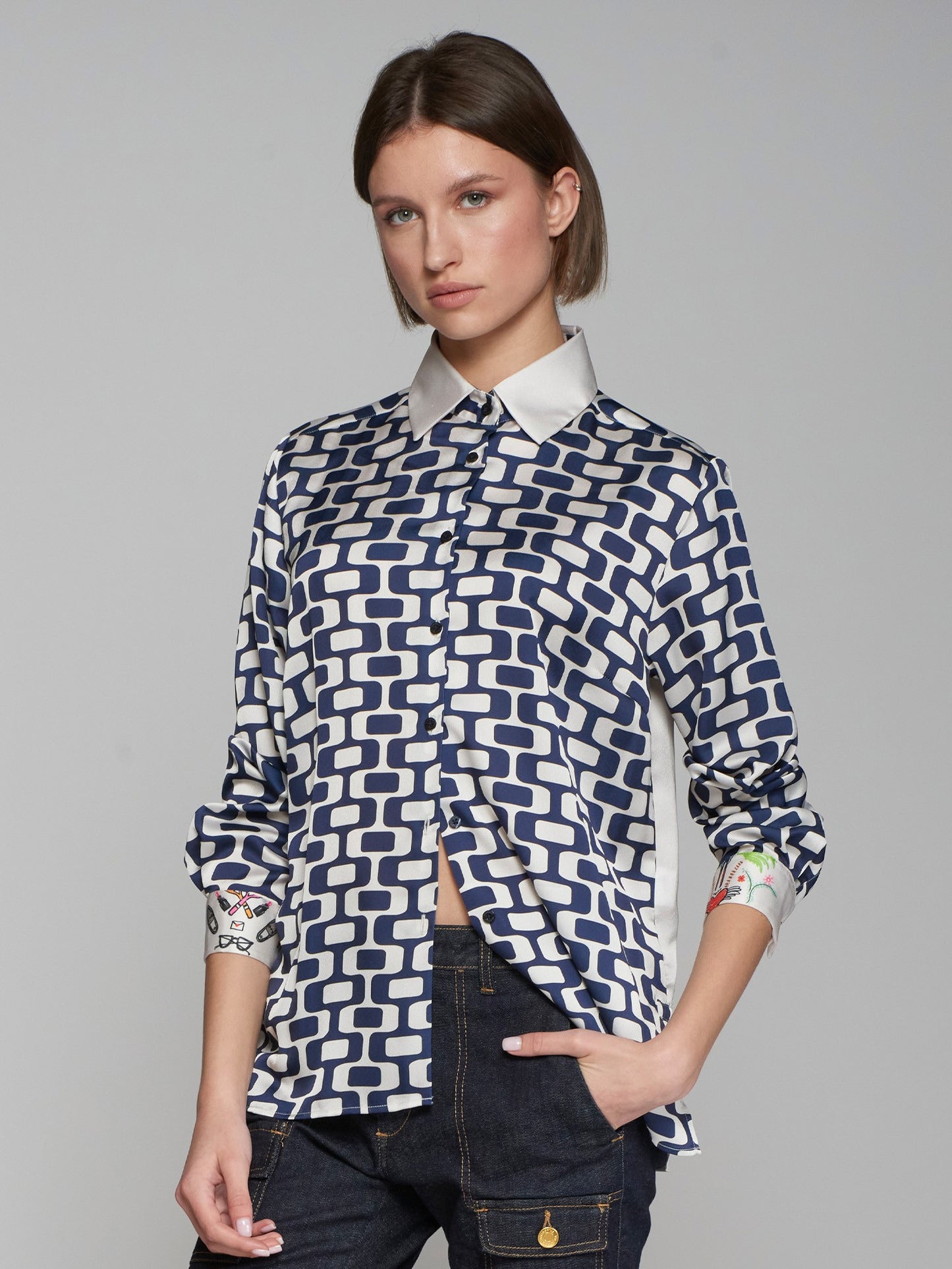 Geometric Shirt with Printed Back